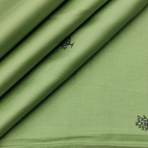 Cotton Olive Base Blue Print Fabric
