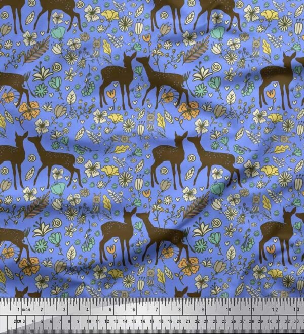 Cotton Blue Chambray Base Animal Print