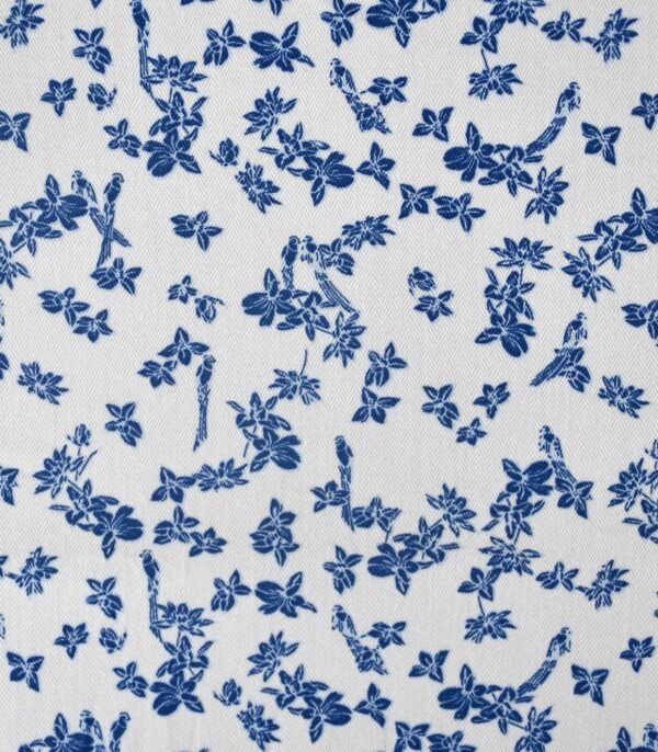White Navy Flower Print Fabric
