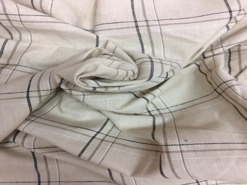 Beige & Navy Yarn Dyed Checked Fabric